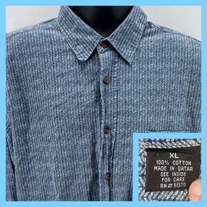 Wrangler Hero Mens‎ XL Blue Herringbone 100% Cotton Long Sleeve Button Up Shirt